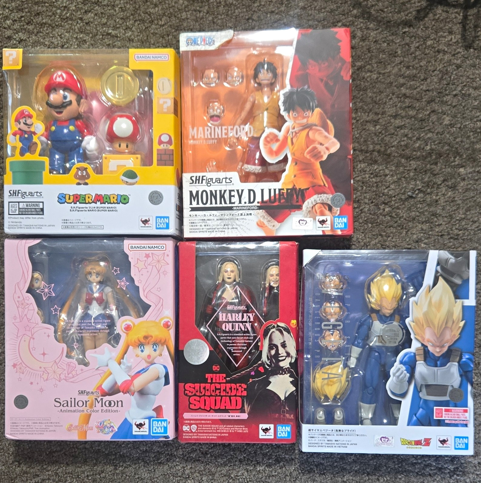 S.H.Figuarts Figure Lot Mario Monkey D. Luffy Sailor Moon Harley Quinn Vegeta