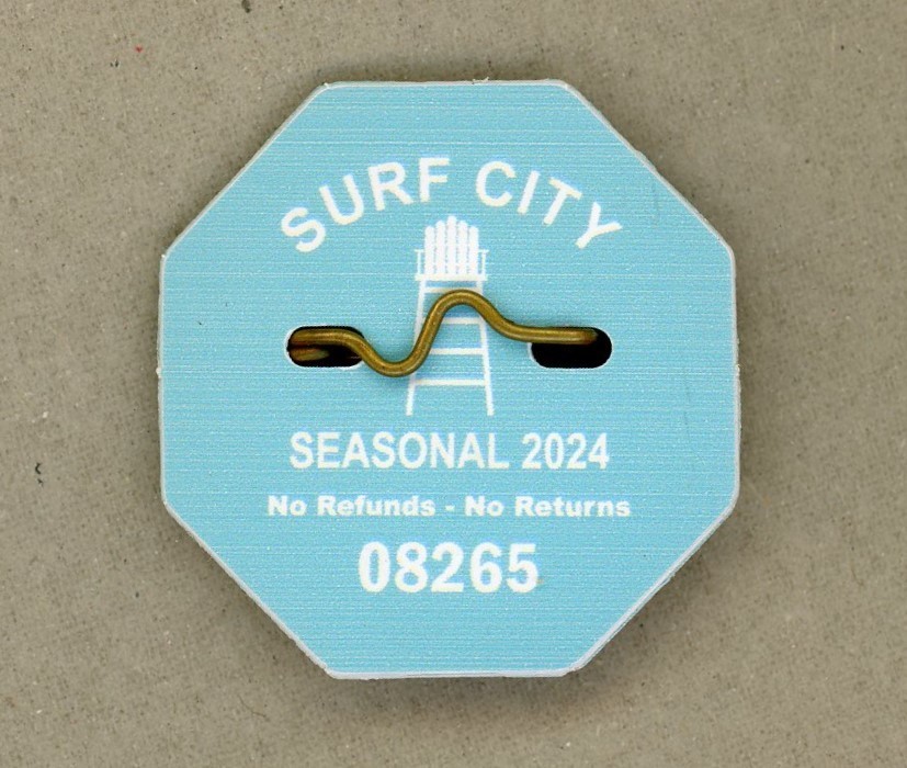 2024 SURF CITY LBI NEW JERSEY SEASONAL BEACH BADGE / TAG WITH PIN