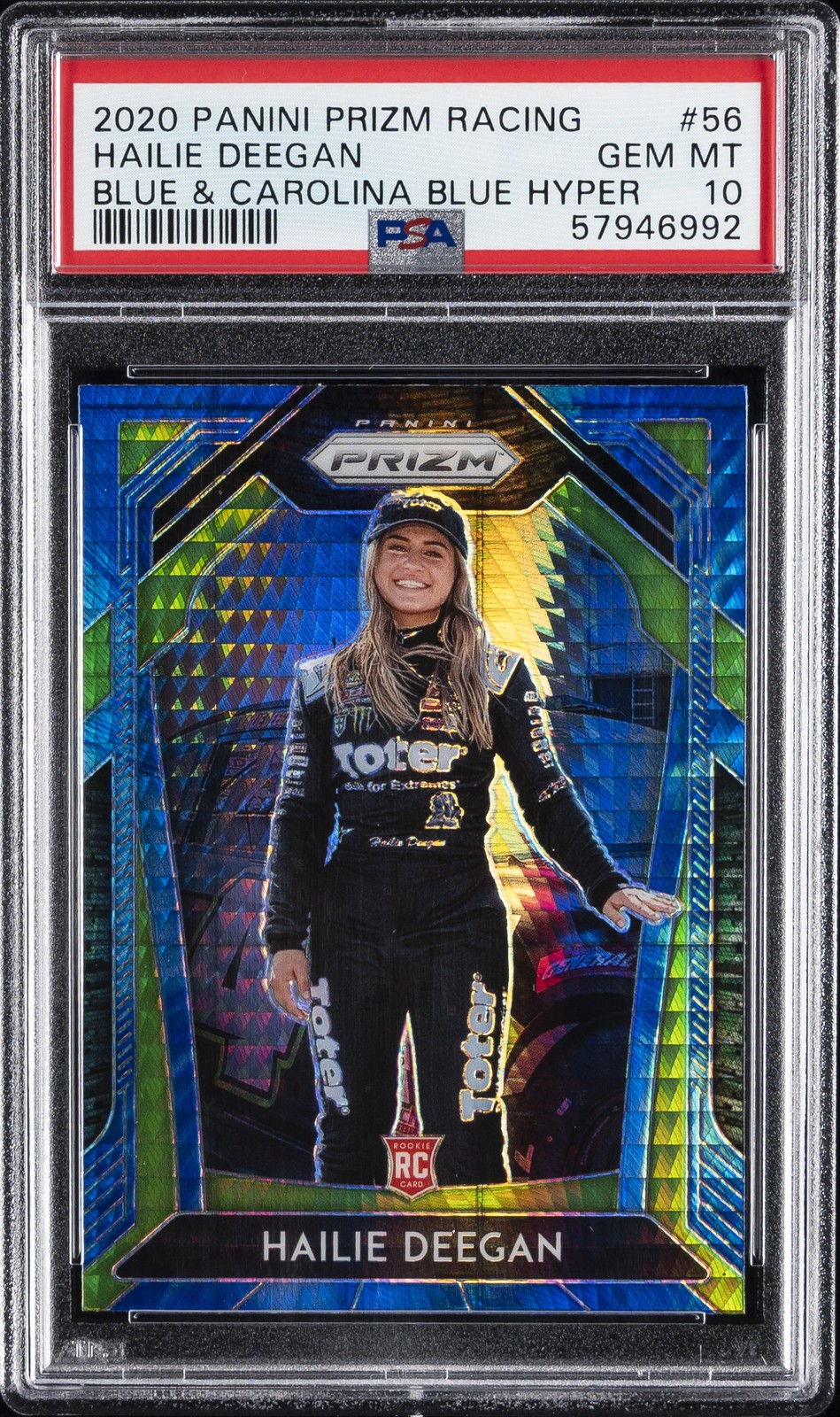 2020 PANINI PRIZM RACING BLUE & CAROLINA BLUE HYPER #56 HAILIE DEEGAN PSA 10