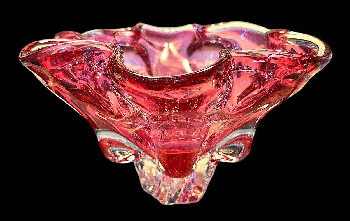 JOSEF HOSPODKA FOR CHRIBSKA MCM BOHEMIAN CZECH CRANBERRY GLASS VASE BOWL JOSEF HOSPODKA FOR CHRIBSKA MCM BOHEMIAN CZECH CRANBERRY GLASS VASE BOWL