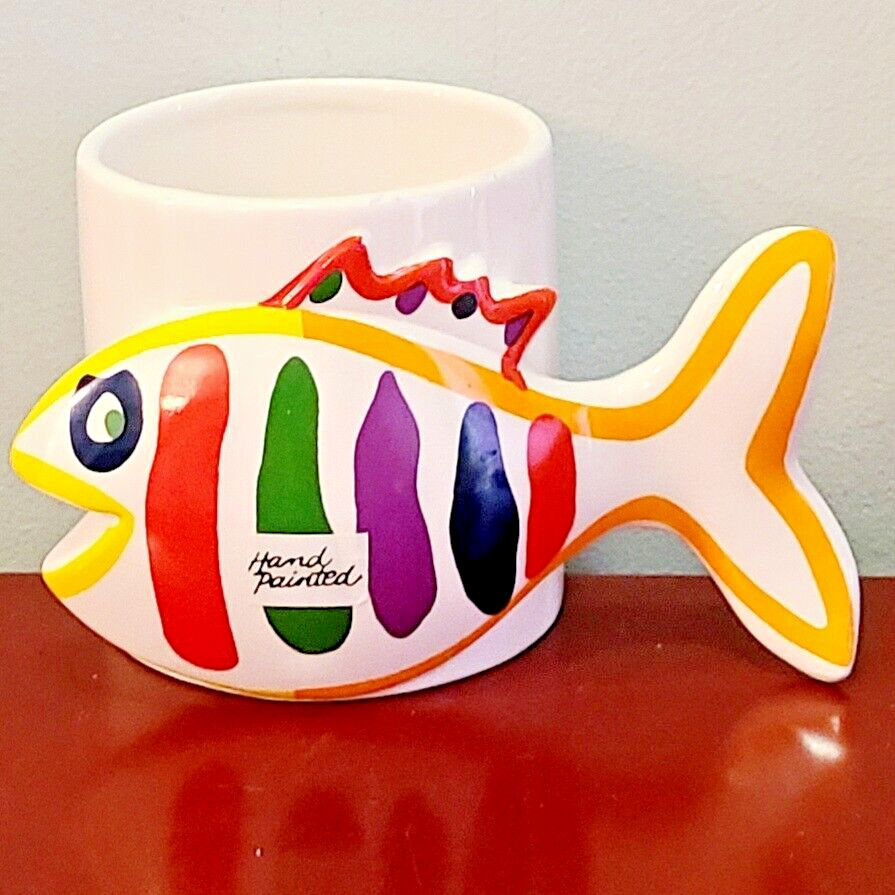 Bergschrund Hand Painted Maui Rainbow Fish Handled Souvenir Coffee Mug -  1997