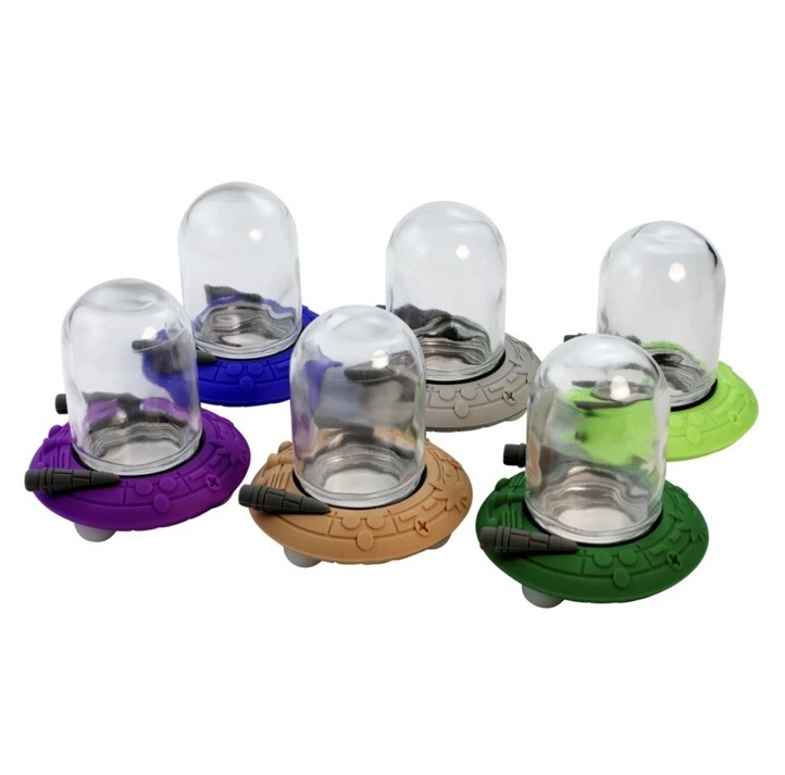 UFO Alien Silicone With Luminous Feet Glass Stash Jar, Thick borosilicate glass,