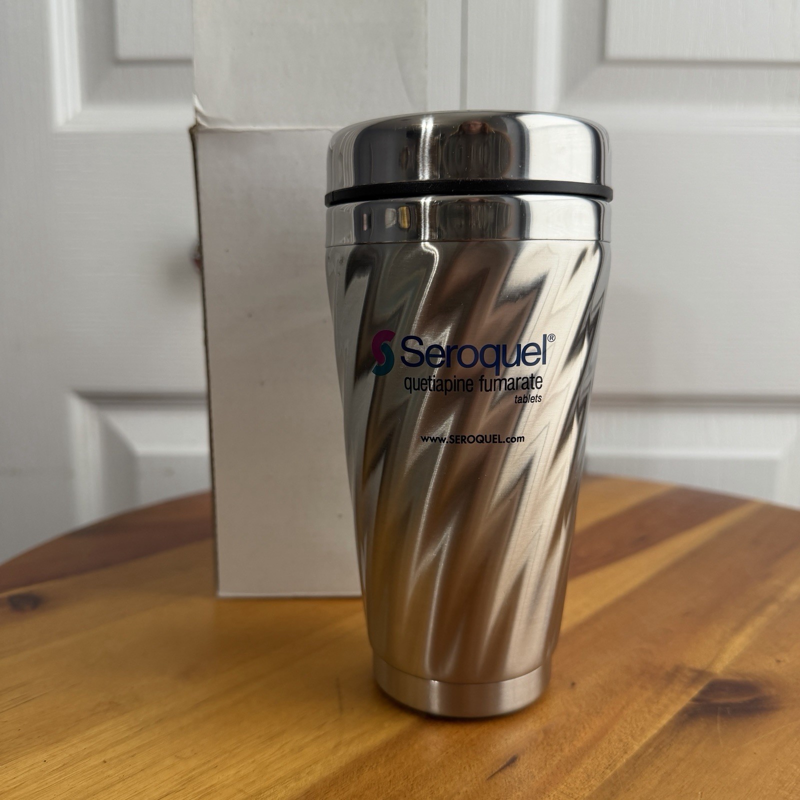 Seroquel Pharmaceutical Drug Rep Silver Travel Tumbler Mug Stainless Steel NEW