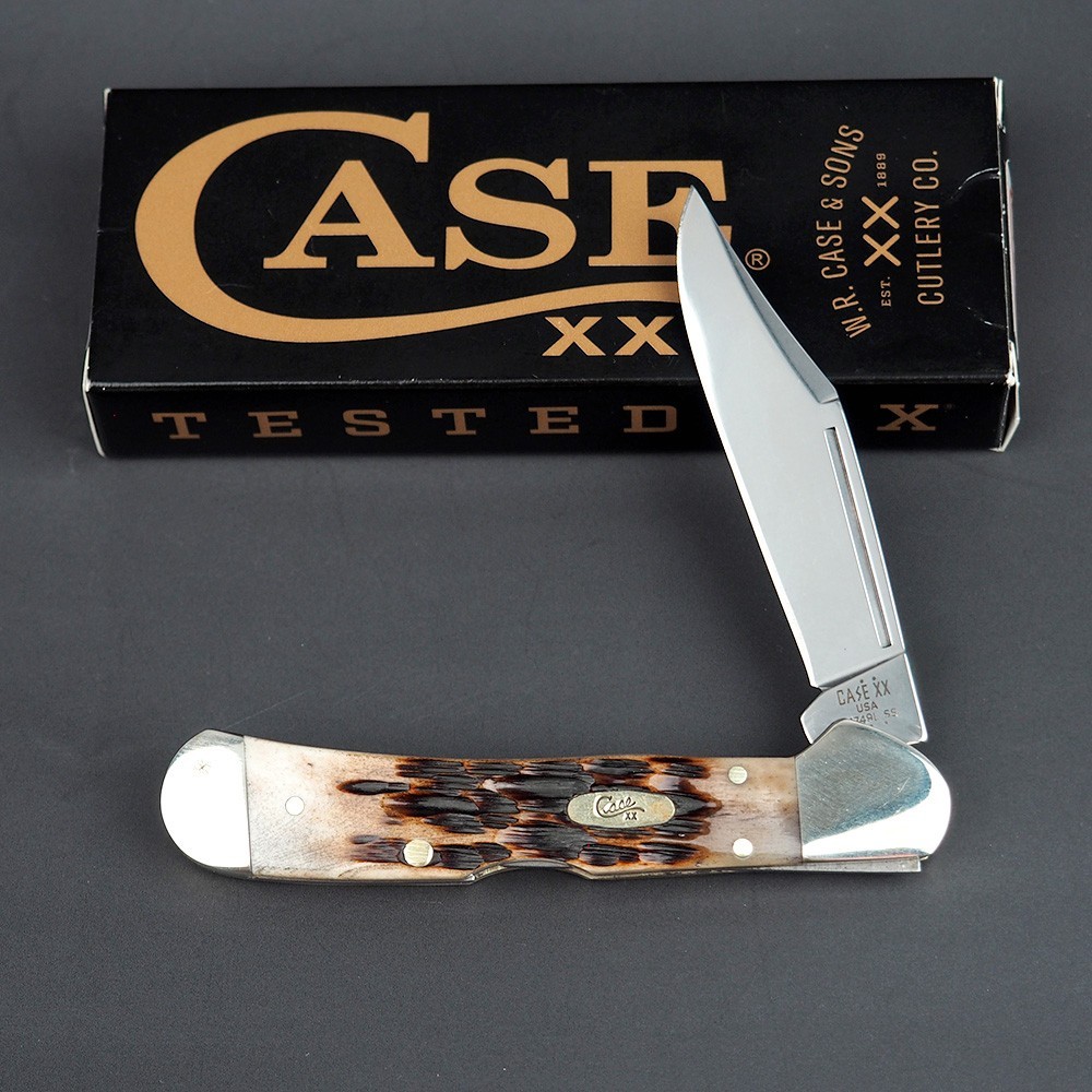 Case XX Peach Seed Jig Amber Bone Mini CopperLock® Pocket Knife NIB - 00133