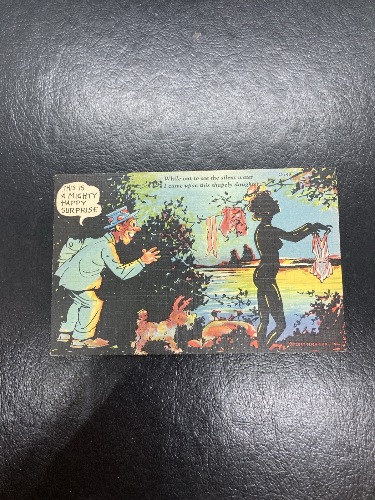 Man Spying on Shapely Woman Silhouette Night Humor Comic, Vintage Postcard
