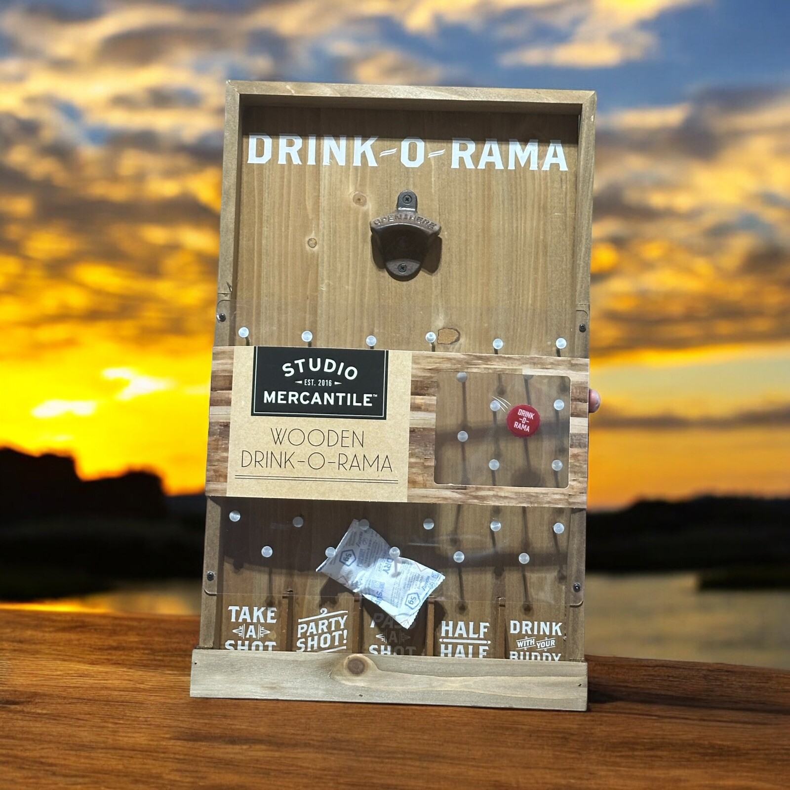 Drink-O-Rama Bottle Cap Opener Drinking Game Rustic Wood Wall Mount