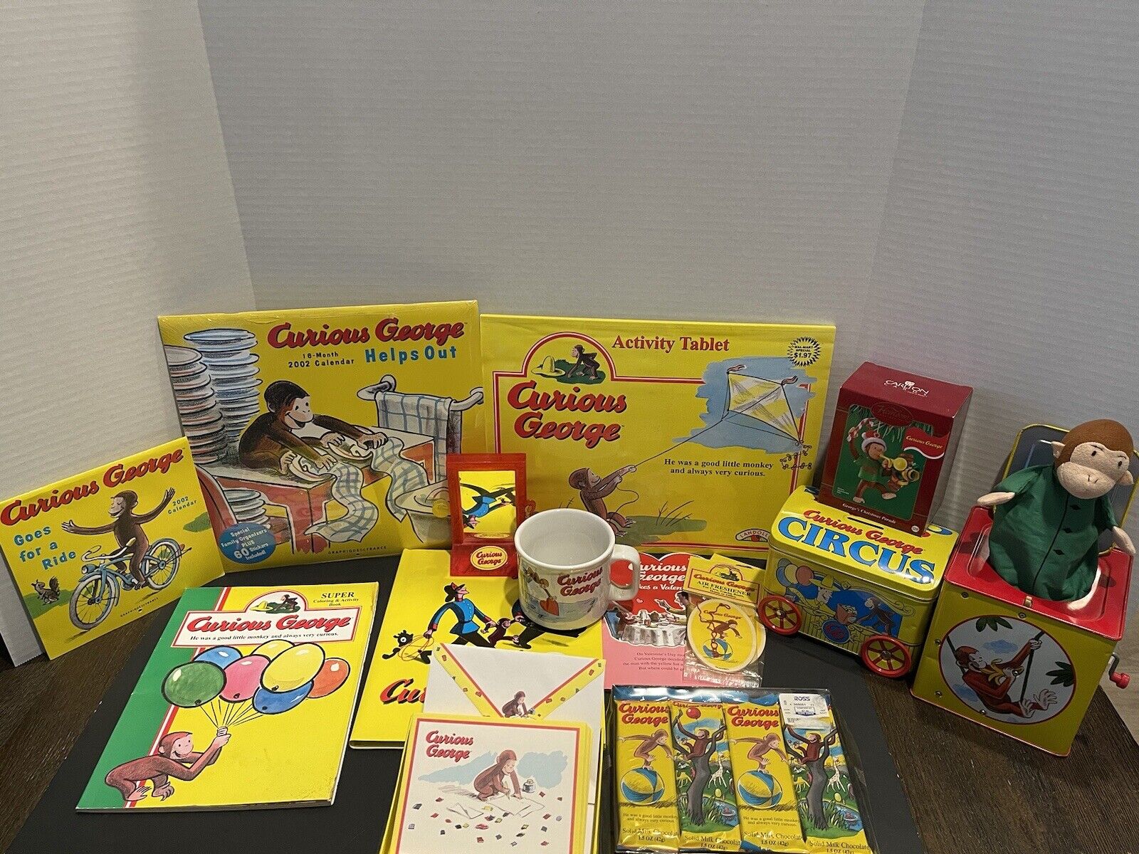 HUGE Curious George Lot (music Box, Mug Circus Ornament, Unopened Calendar, Book
