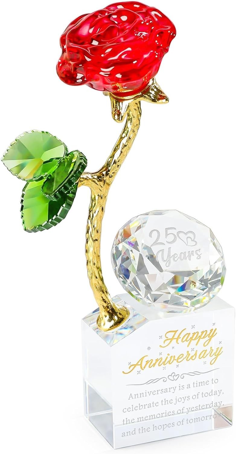 25th Wedding Anniversary Rose Gifts for Couples Crystal Figurine For Her