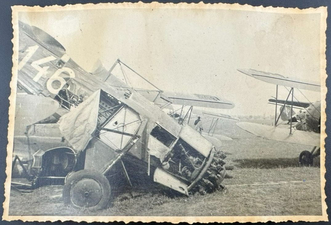 Vintage WWI WWII Military Biplane Airplane Crash Wreck Original Photo Aviation