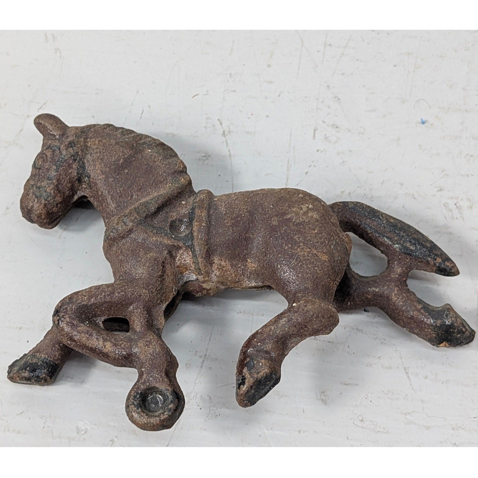 Vintage Cast Iron Horse Figurine Galloping Rustic Brown Metal Equestrian Decor