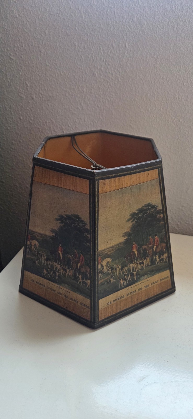 Sir Richard Sutton & The Quorn Hounds 6 Sided Lamp Shade Vintage Brass Rare Find
