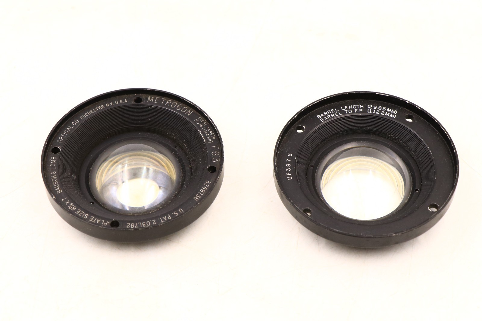 WWII Metrogon f6.3 131.4mm Aerial Camera Lens + UF3876 Companion Lot Of 2