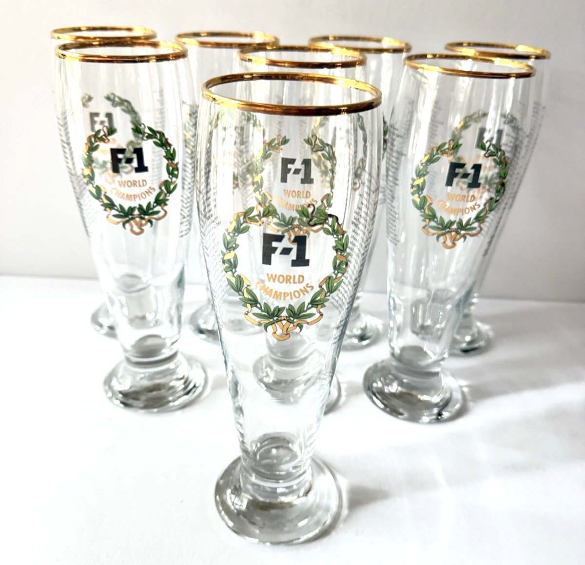 RASTAL Formula One F-1 World Champions Pilsner Beer Glasses 1950-1998 Set Of 8