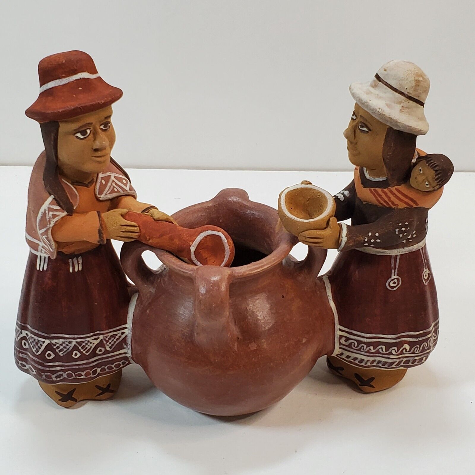 Vtg Peru Folk Art Artisan Terra Cotta Clay Pottery Peruvian Women Cooking Figure