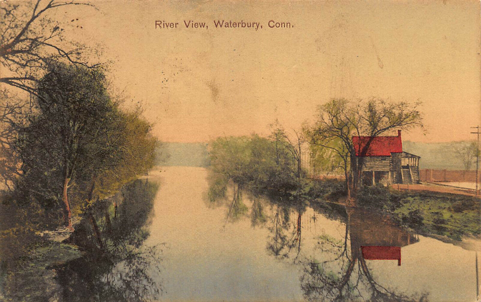 River View, Waterbury, Connecticut, Early Hand Colored Postcard, Used in 1909
