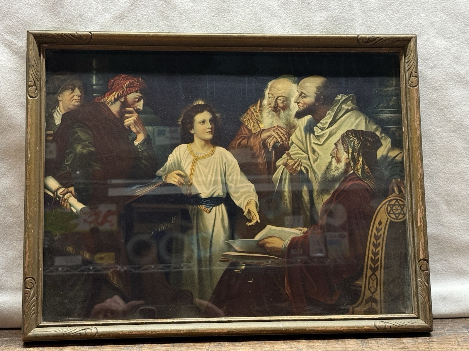 Vintage Framed print “Jesus among the Doctors” ~ Biblical Religious Christian