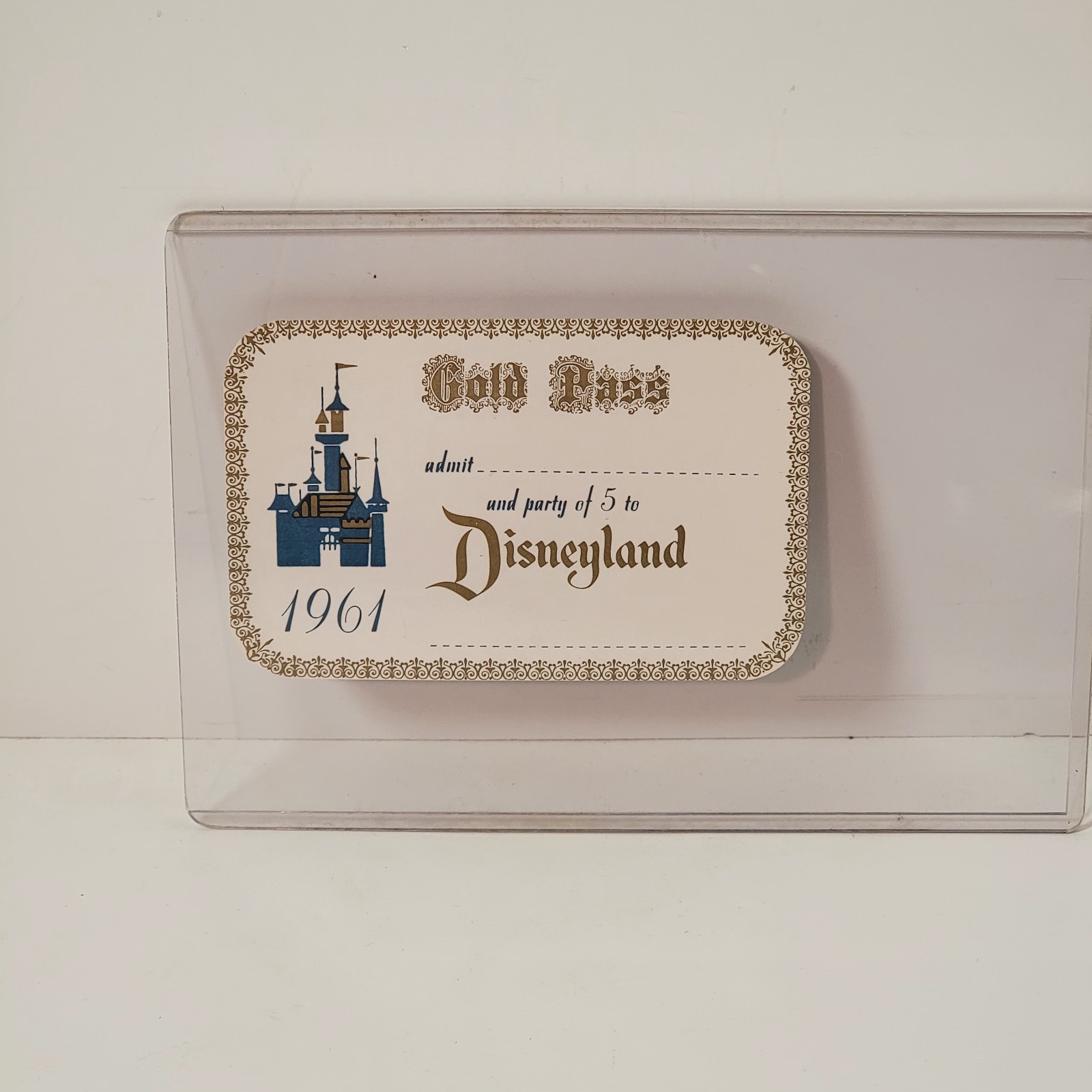HTF Rare Unused Vintage 1961 Disneyland Gold Pass In Near Mint Condition PA