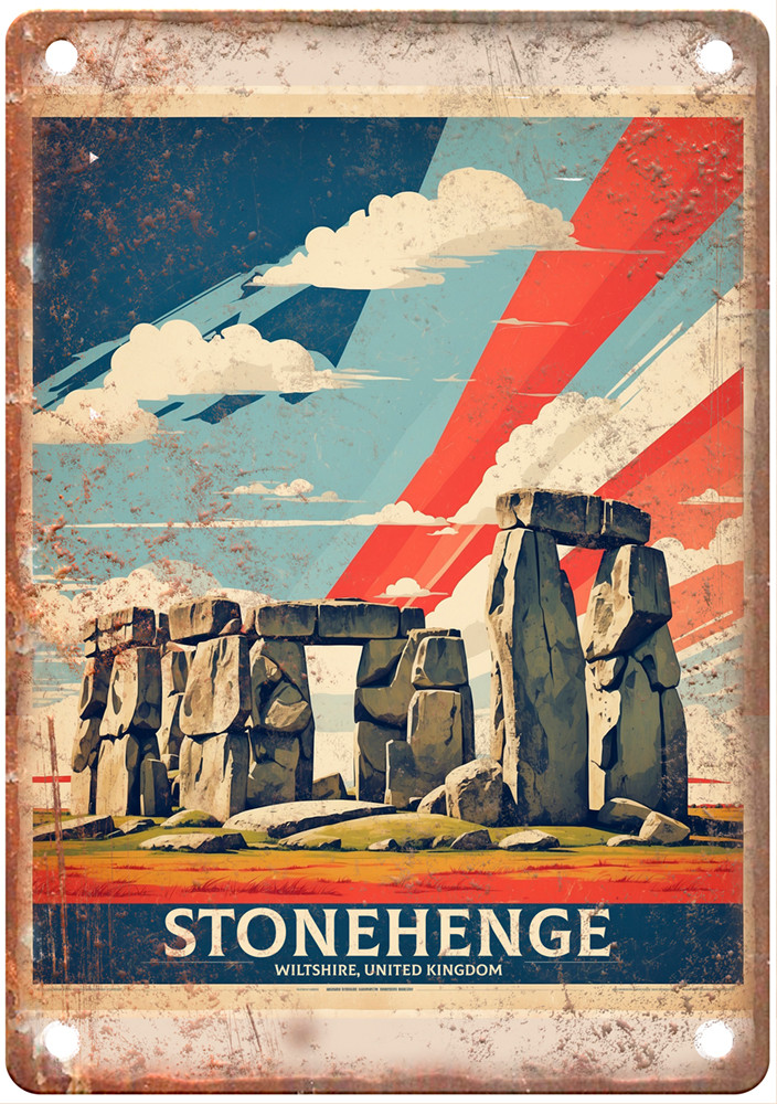 Stonehenge Wiltshire United Kingdom Retro Look Travel Poster Metal Sign T3612 Stonehenge Wiltshire United Kingdom Retro Look Travel Poster Metal Sign T3612