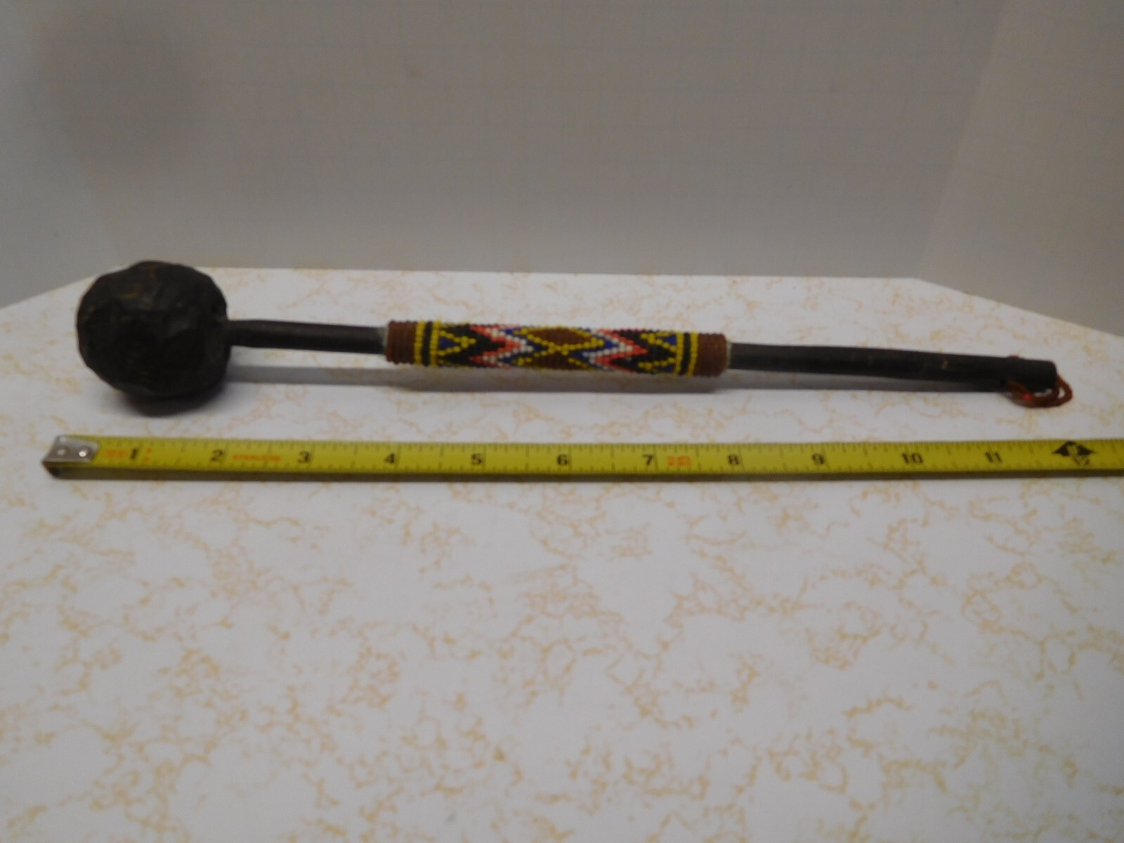 Vintage 13 inch South African Zulu Beaded War Club w/Bead. Hanger