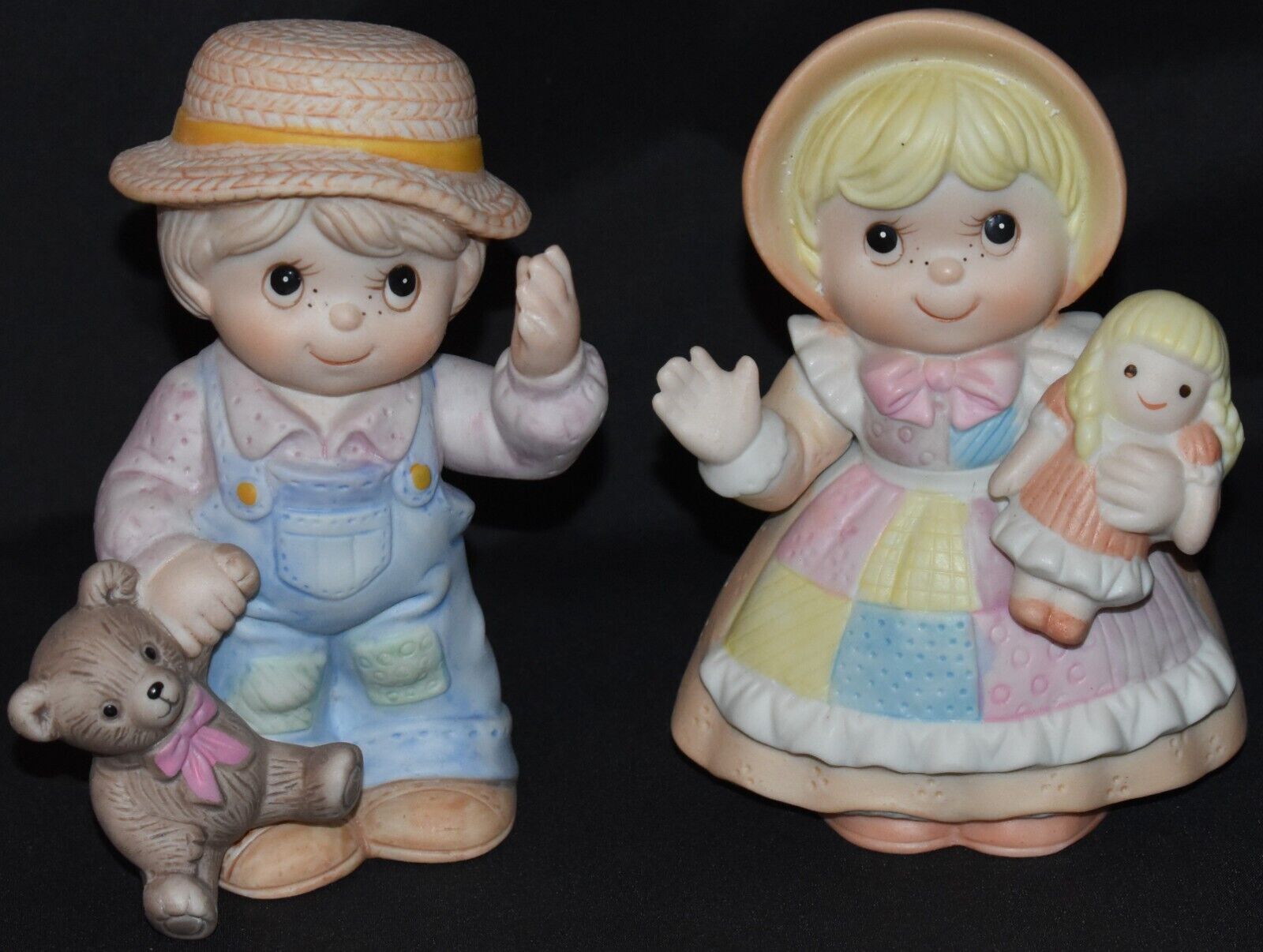 HOMCO Home Interiors #1403 Porcelain Figurines Pair Country Boy & Girl