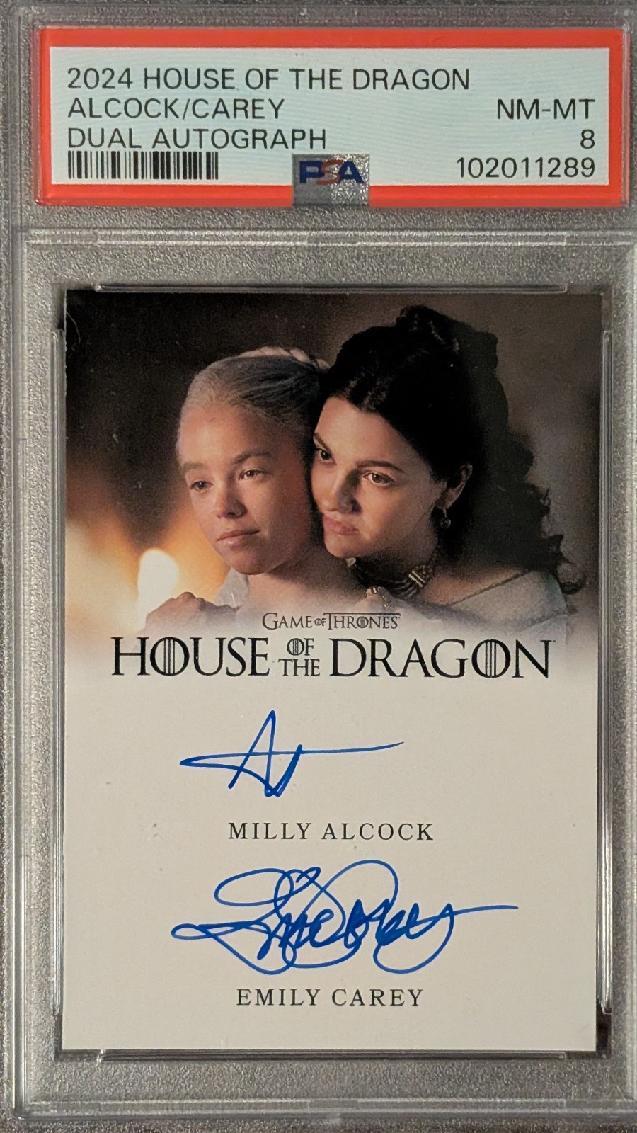 2024 House of the Dragon Dual Auto Emily Carey & Milly Alcock PSA 8