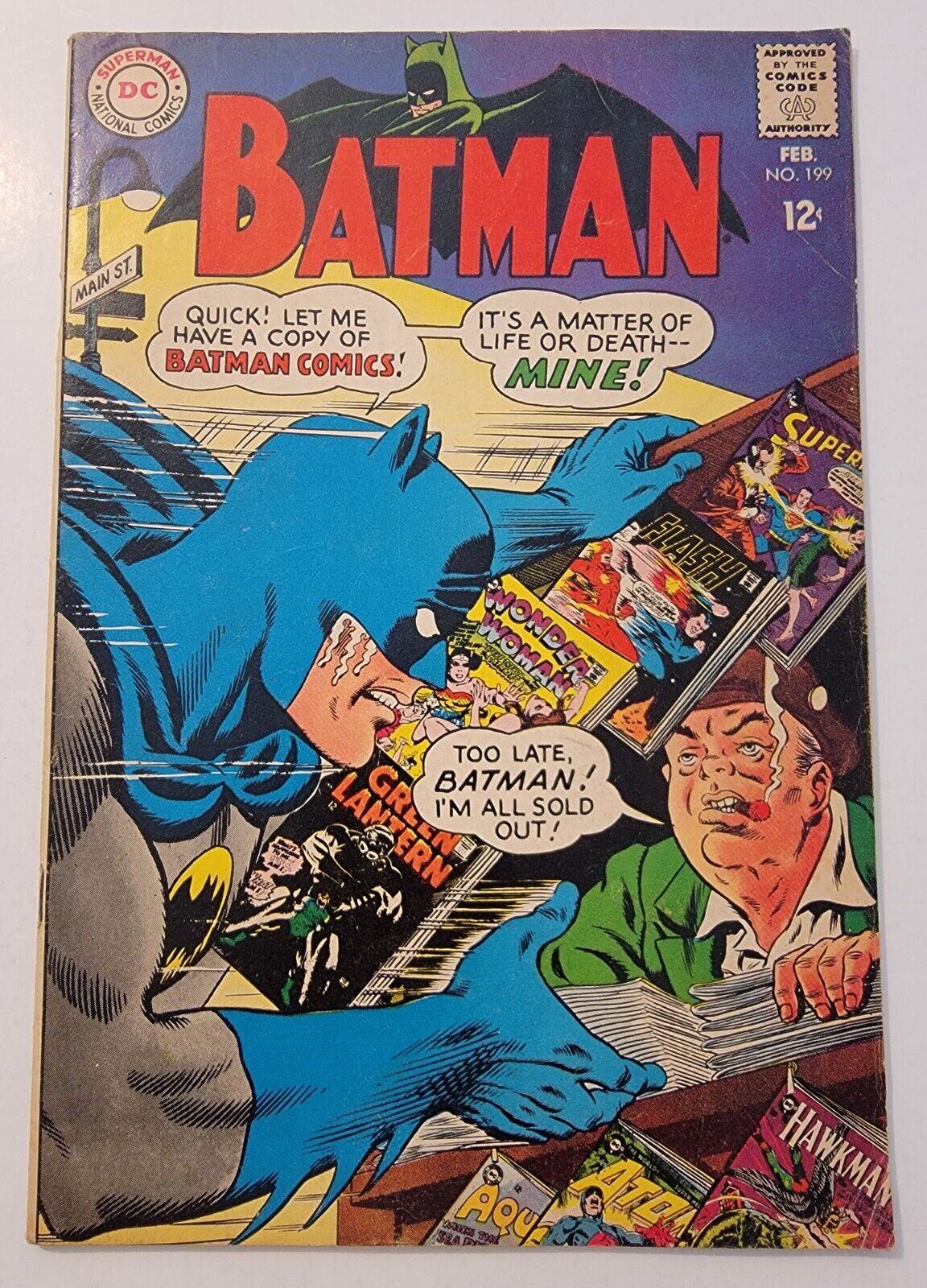 Batman 199 VG/FN Justice League Cover ~ Murphy Anderson, 1968 Vintage Silver Age