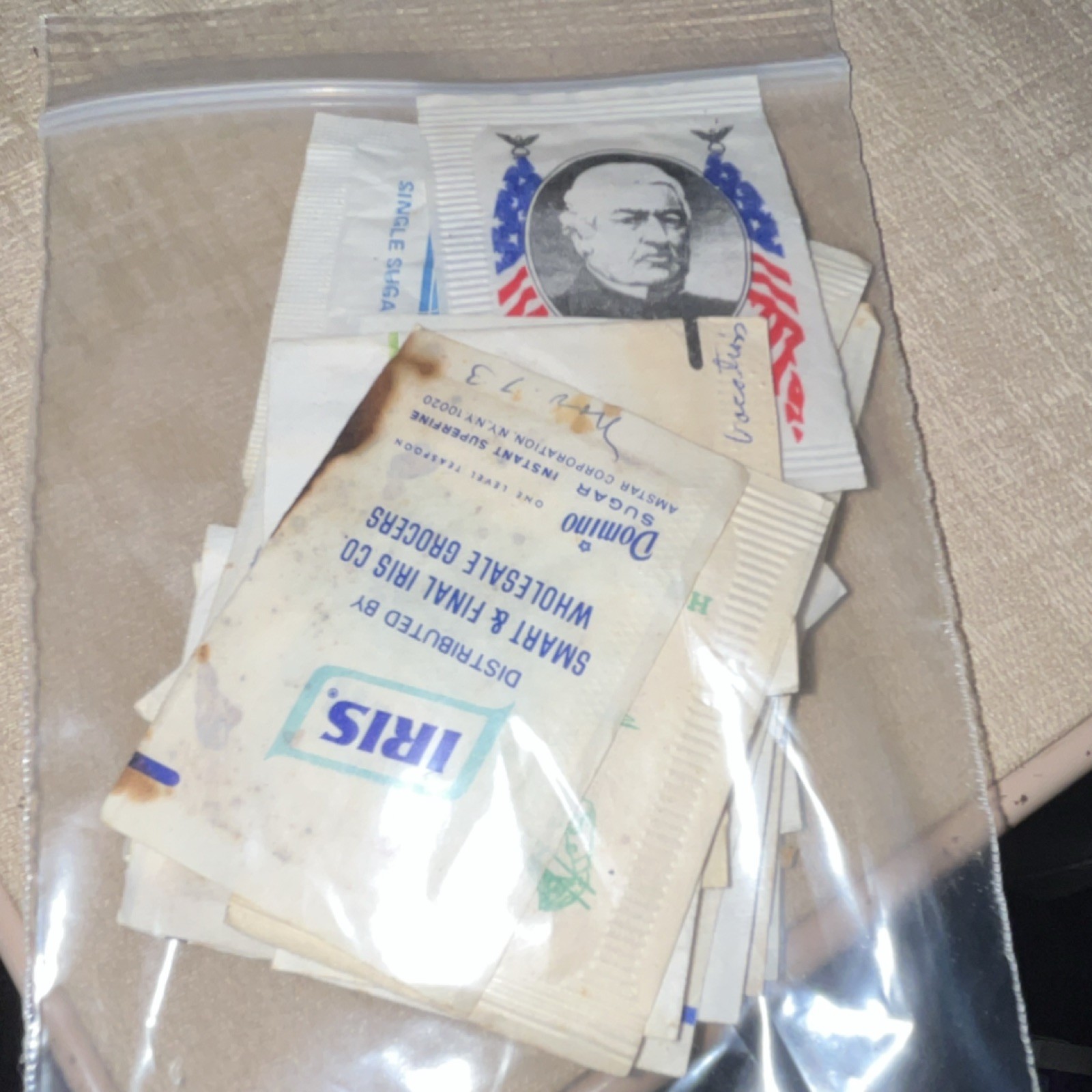 IRIS Sugar Packet Lot White & Blue Food & Beverage Advertising
