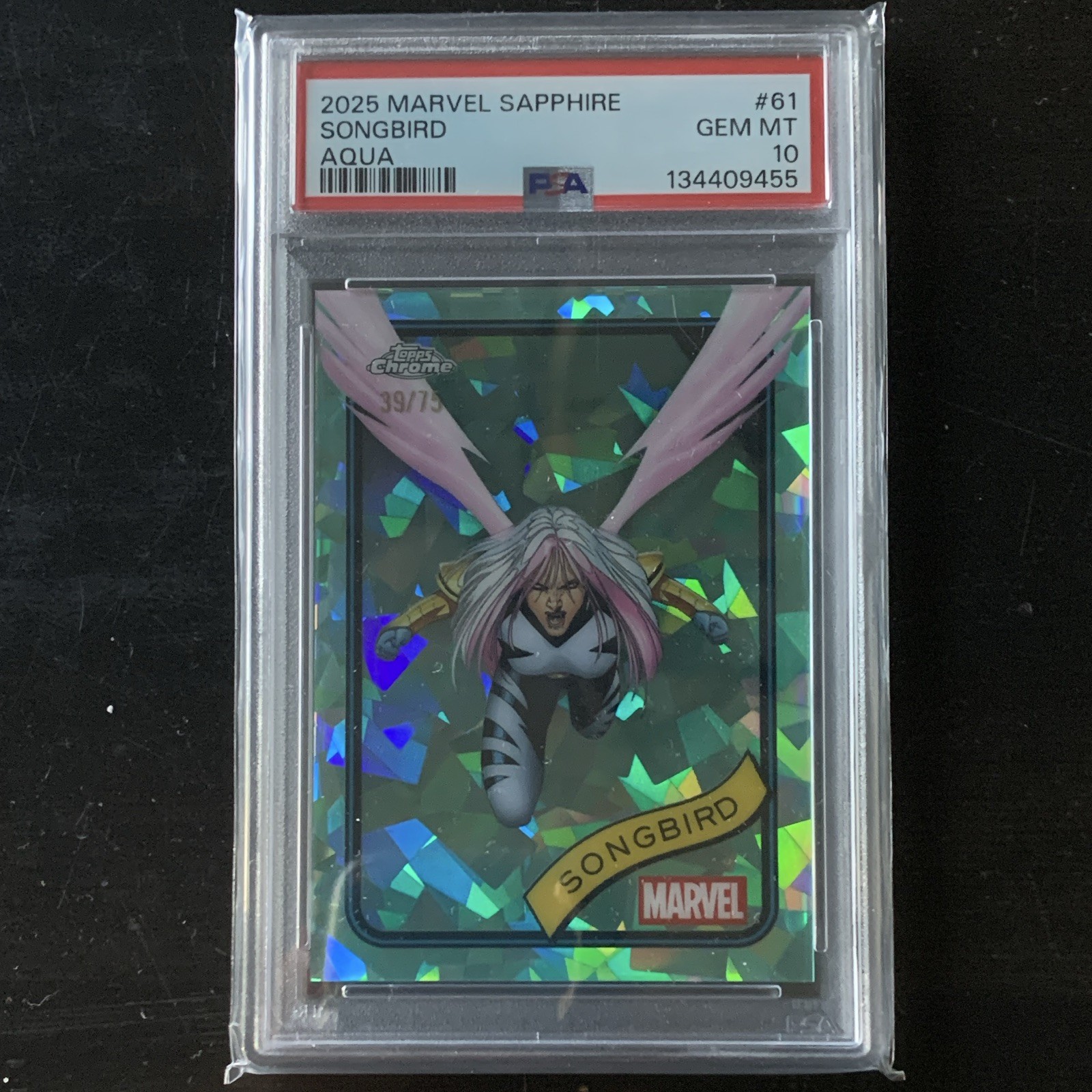 Topps 2025 Marvel Sapphire Songbird Aqua #61 /75 PSA 10 Non-Sport Card