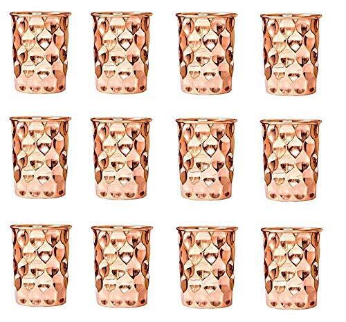 Pure Copper Glass Set, Handcrafted Diamond Cups for Health Benefits Pack Of 12