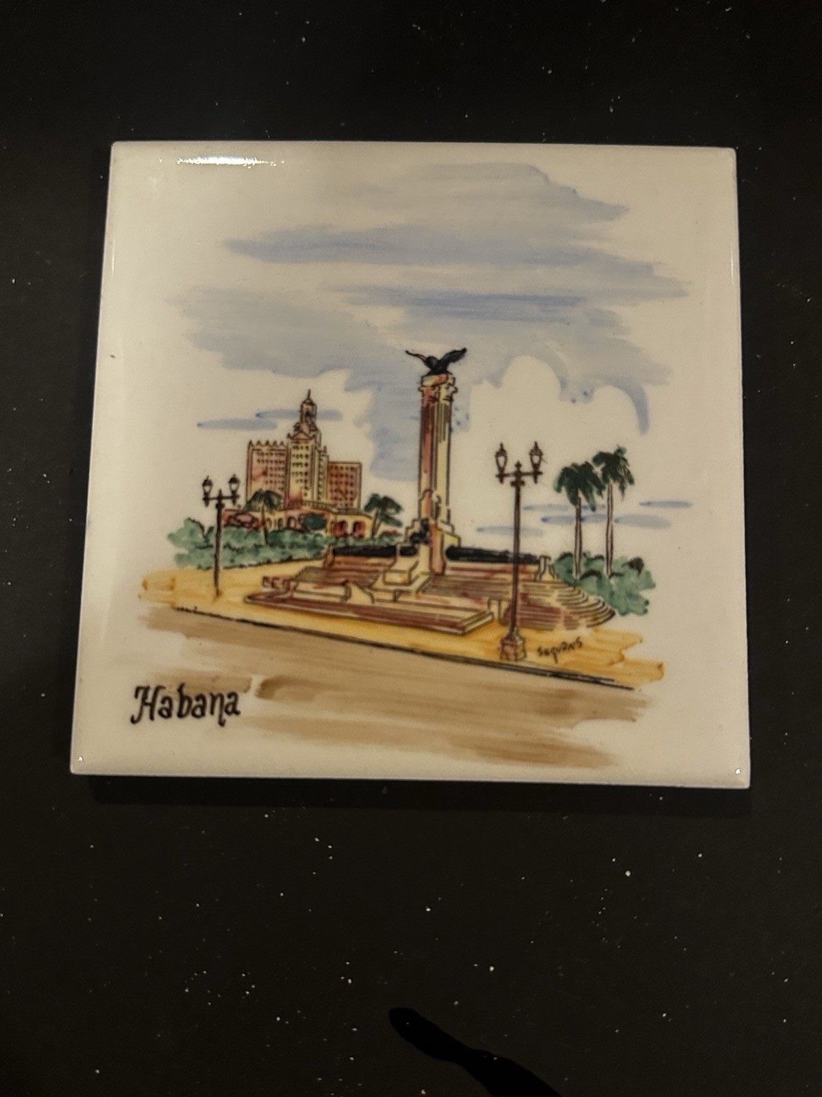 Vintage Havana Cuba Souvenir Porcelain Tile By Segura Sole 4.25” New Fine