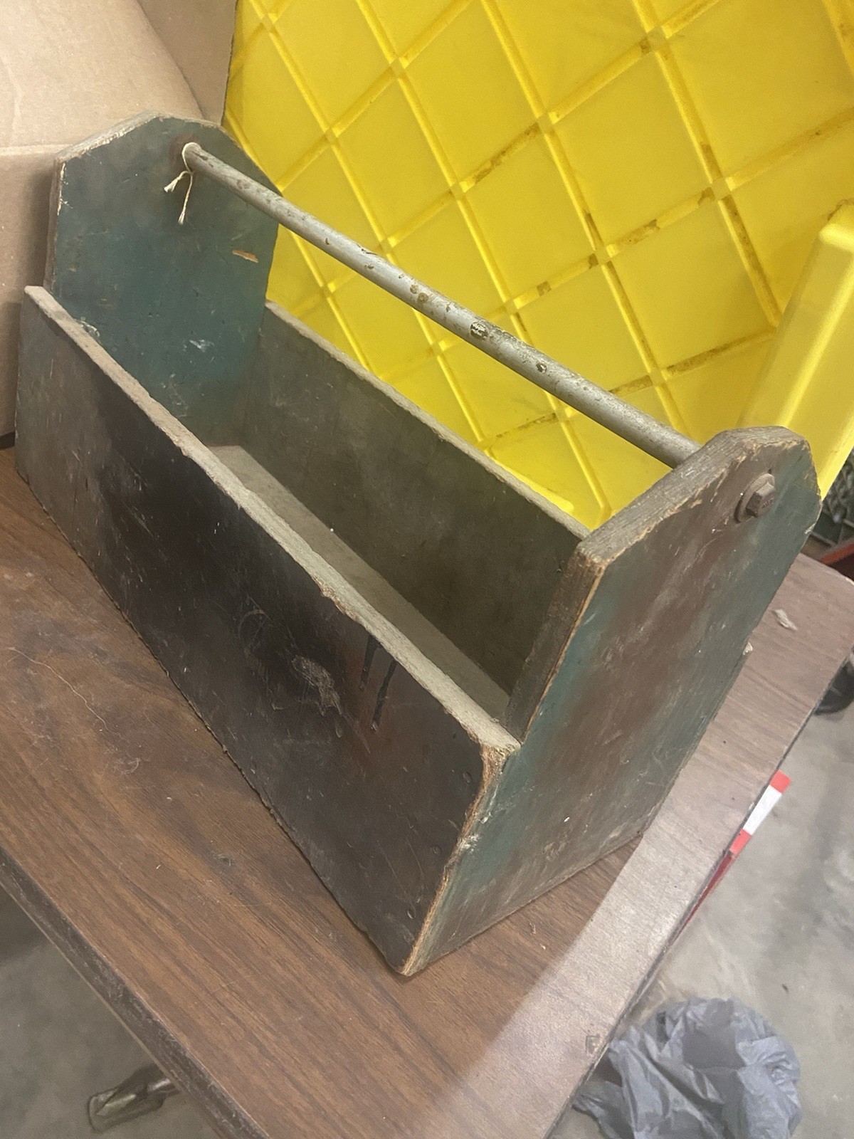 Vintage Jr Carpenter Tool Box Wooden Caddy Rustic Primitive Green Decor