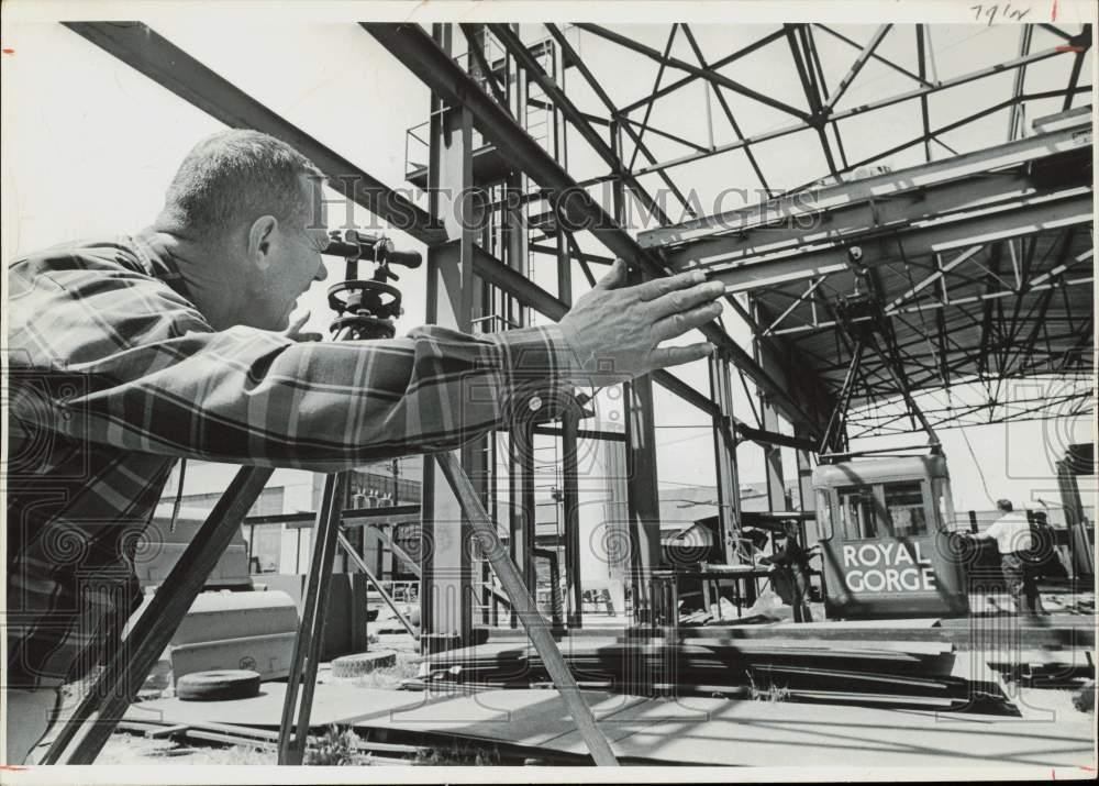 1969 Press Photo Robert Lesage checks vertical trim of Royal Gorge cabin