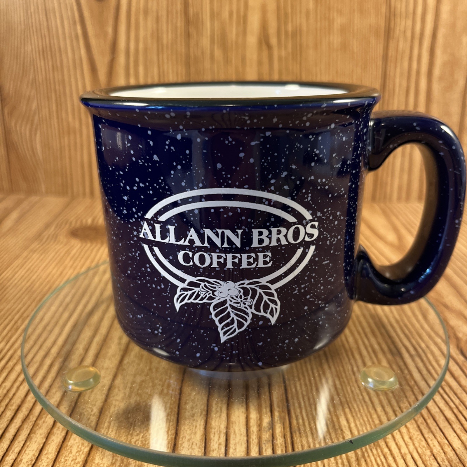 Allann Bros Coffee Mug Chunky Blue Speckled Collectible Ceramic Logo 14 oz RARE