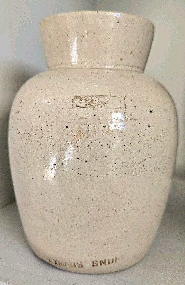 Antique Weyman’s Snuff Stoneware Advertising Jar Crock Cream Glaze Tobacco