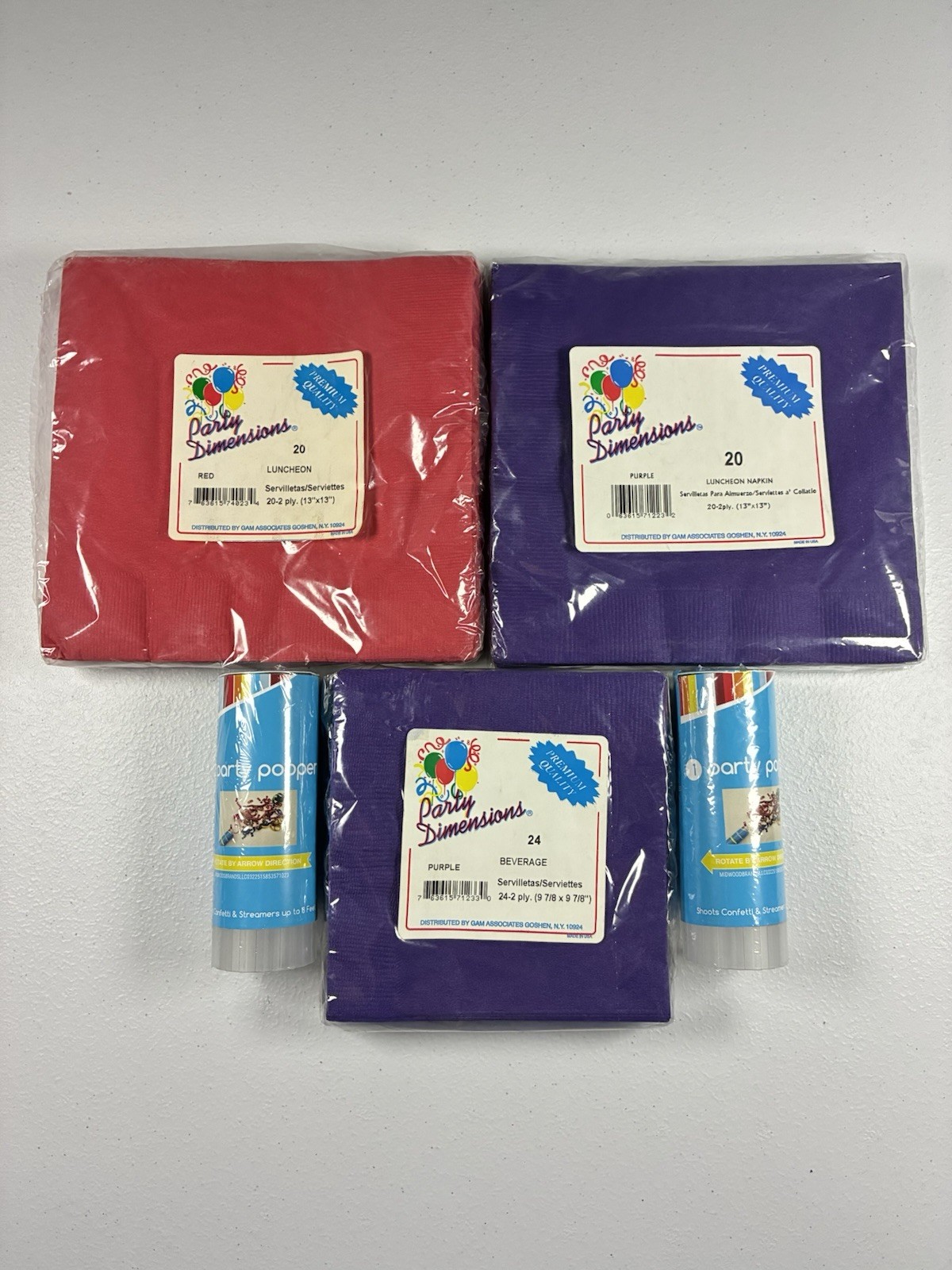 Vintage Party Dimensions Napkins Luncheon & Beverage Poppers Nos Red Purple USA