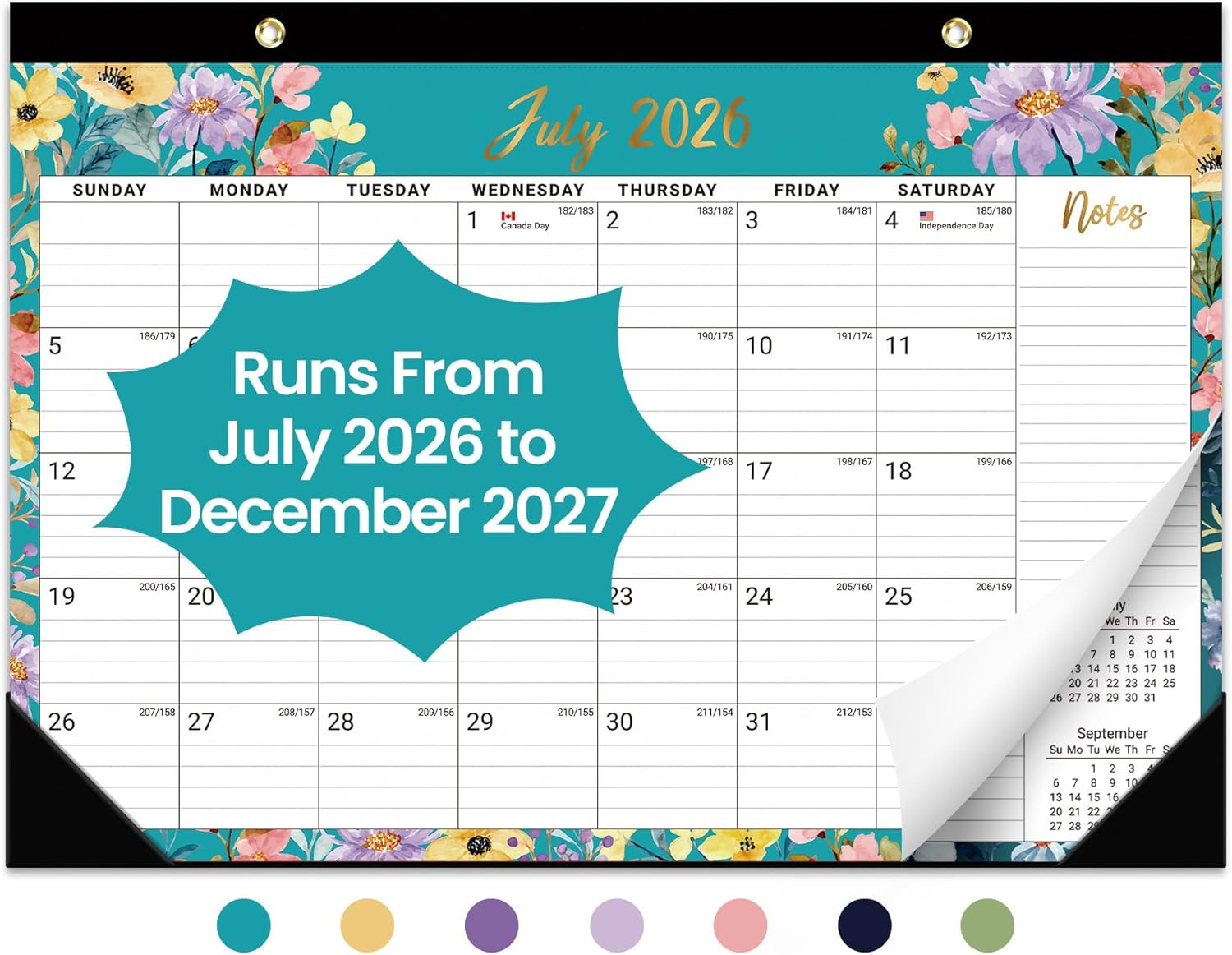 Desk Calendar 2026-2027, Jul 2026-Dec 2027, 18-Month, 17