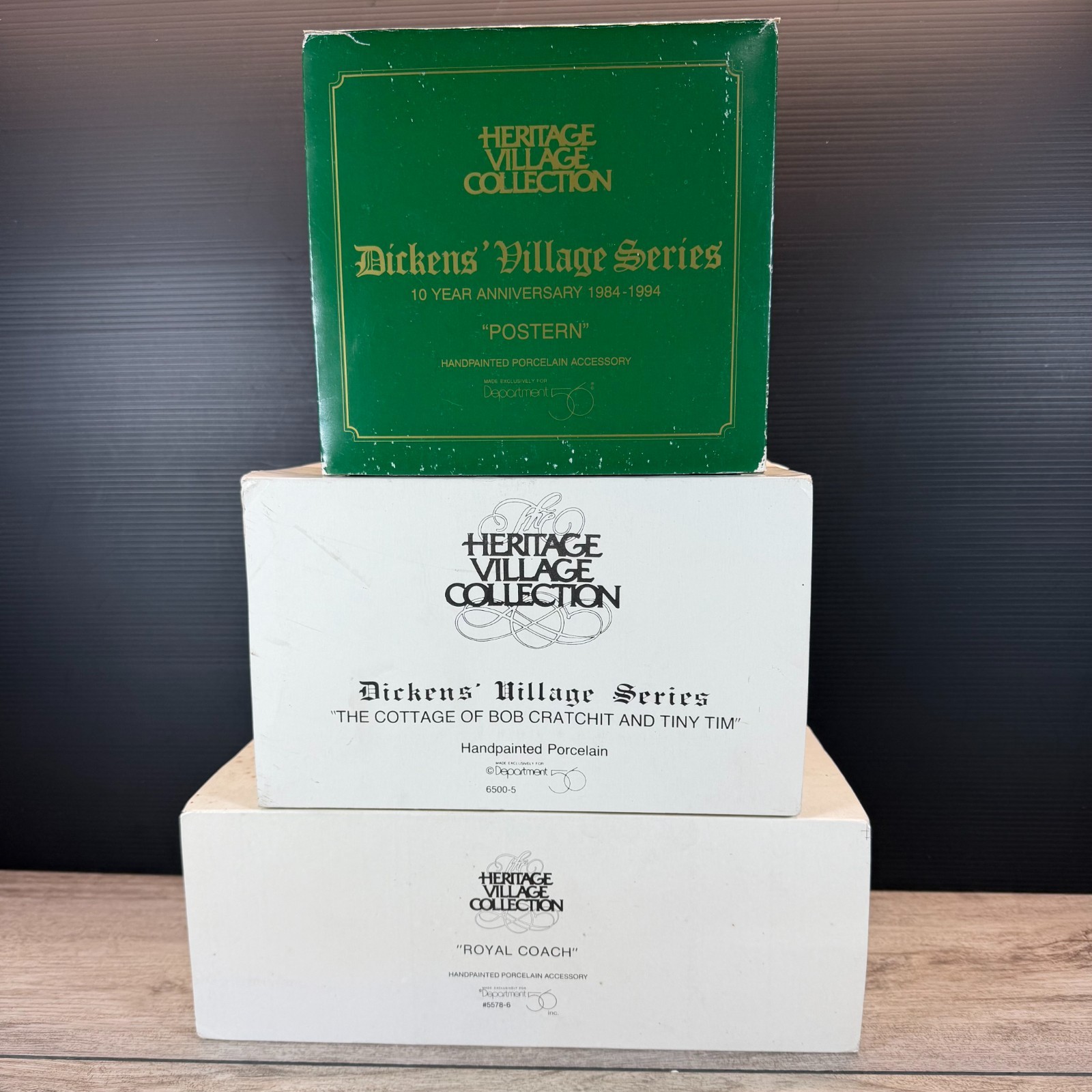 Dept 56 Dickens Village Bob Cratchit Tiny Tim Royal Coach Postern Lot Boxed Vtg