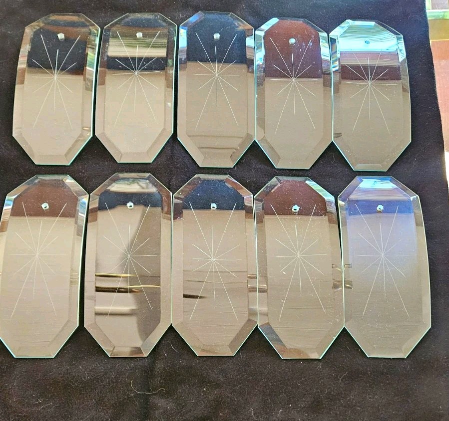 10 Vintage Mid Century Starburst Etched Curved Glass Chandelier Sconce Panels 8