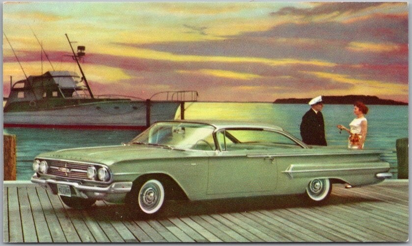 1960 CHEVROLET BEL AIR SPORT COUPE Car Advertising Postcard \