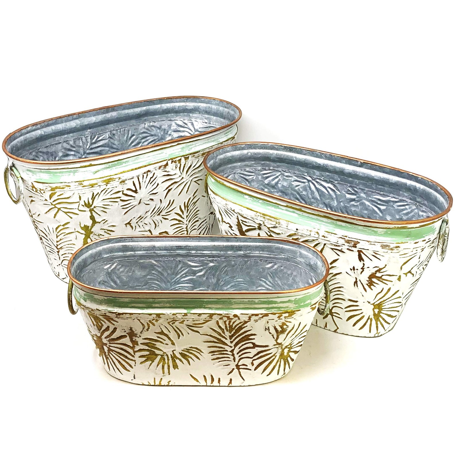 Allgala 3-Piece Gold Oval Galvanized Planter Pots with Handles