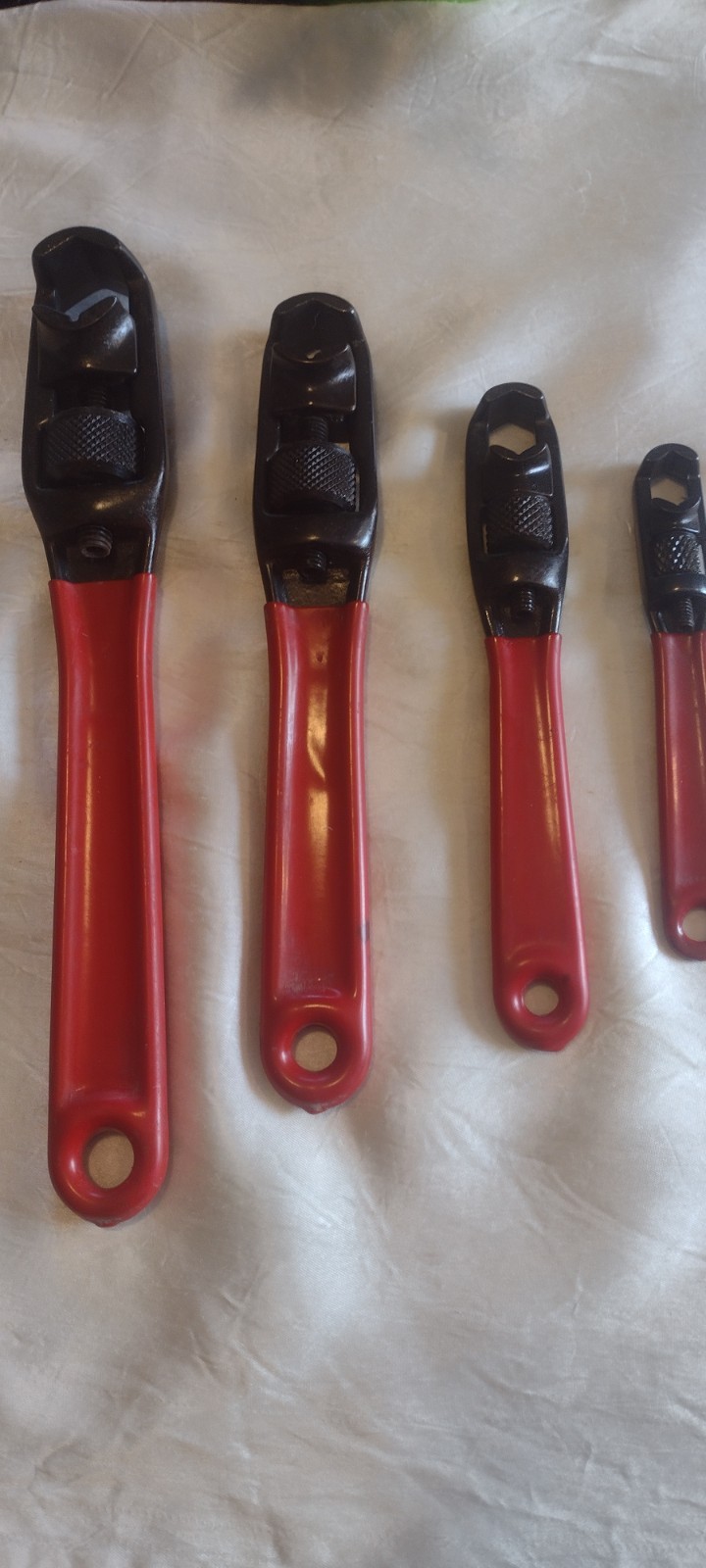 Vtg 1990s Adjustable Box End Wrench Set, Square/Hex Nut, Red Handle