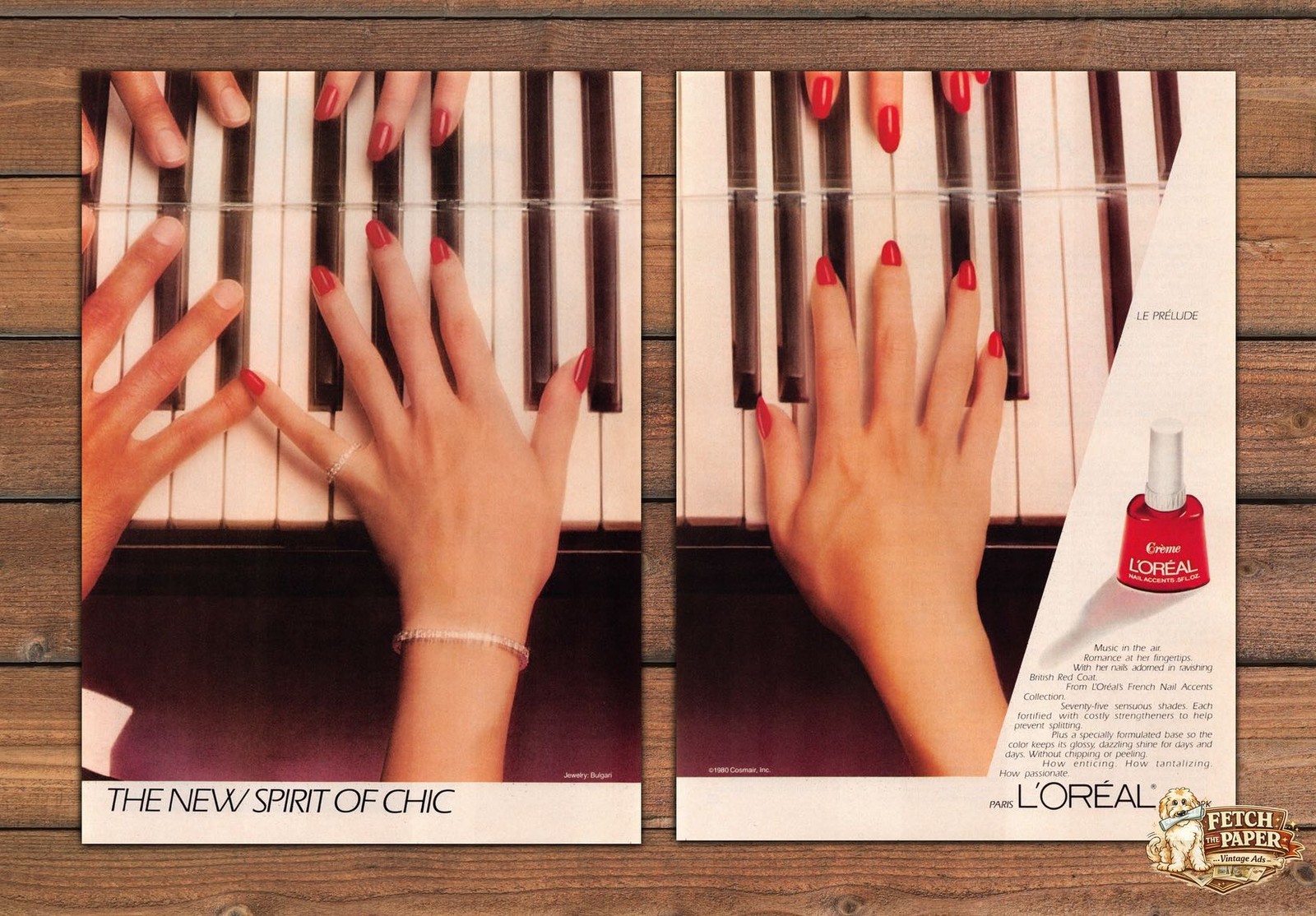 L'Oreal Nail Accents New Spirit Of Chic Piano Hands Print Ad 1981 1980s (2 pgs)