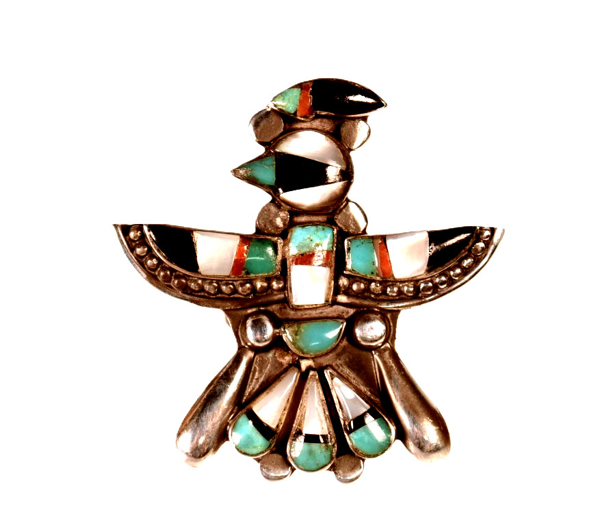 Zuni Pueblo Thunderbird Inlay Multi-Stone Ring ca. 1975  8.25