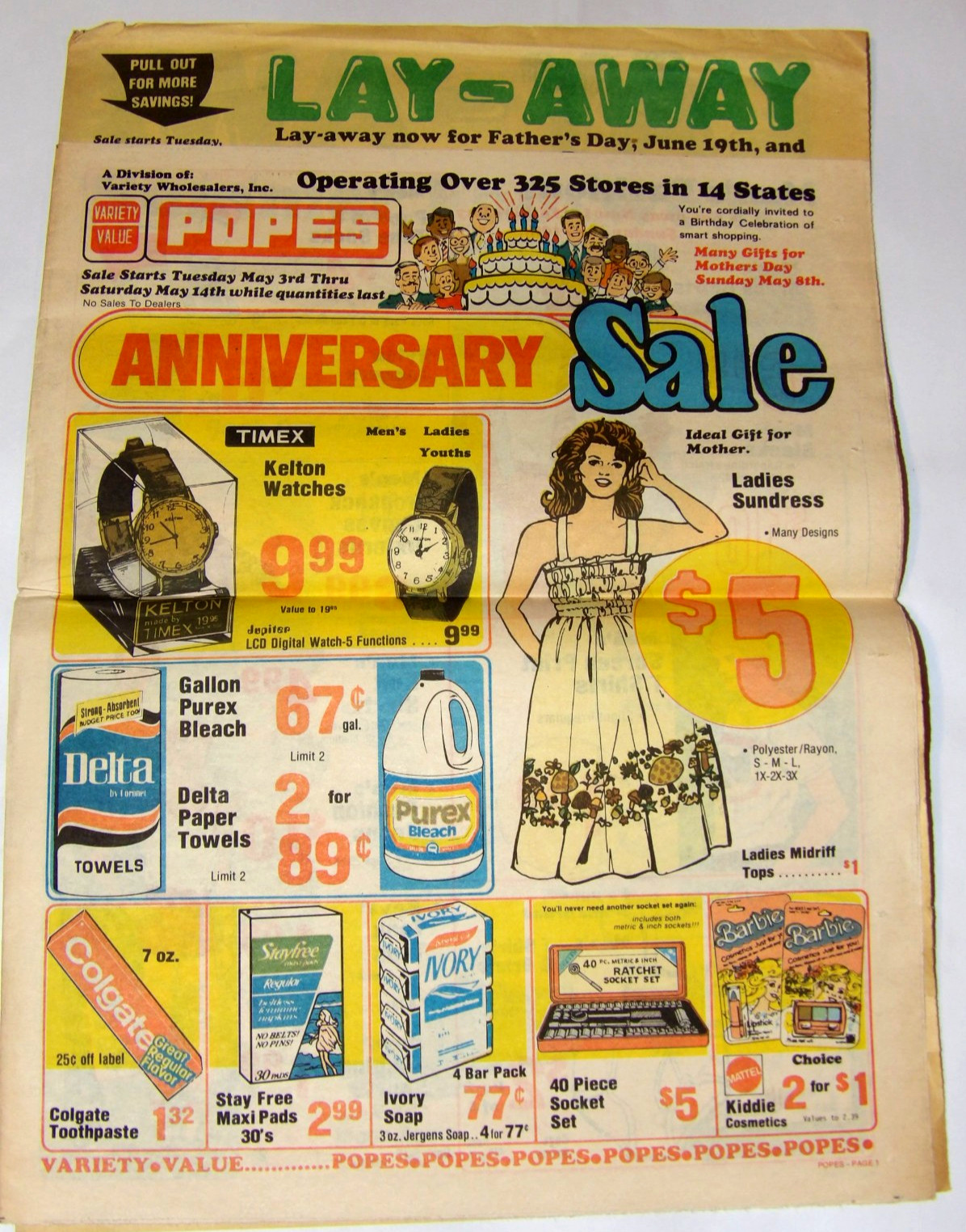 VTG MAY 1983 POPES VARIETY STORE ADVERTISING FLYER FASHION/HOUSEWARES/LAY-AWAY