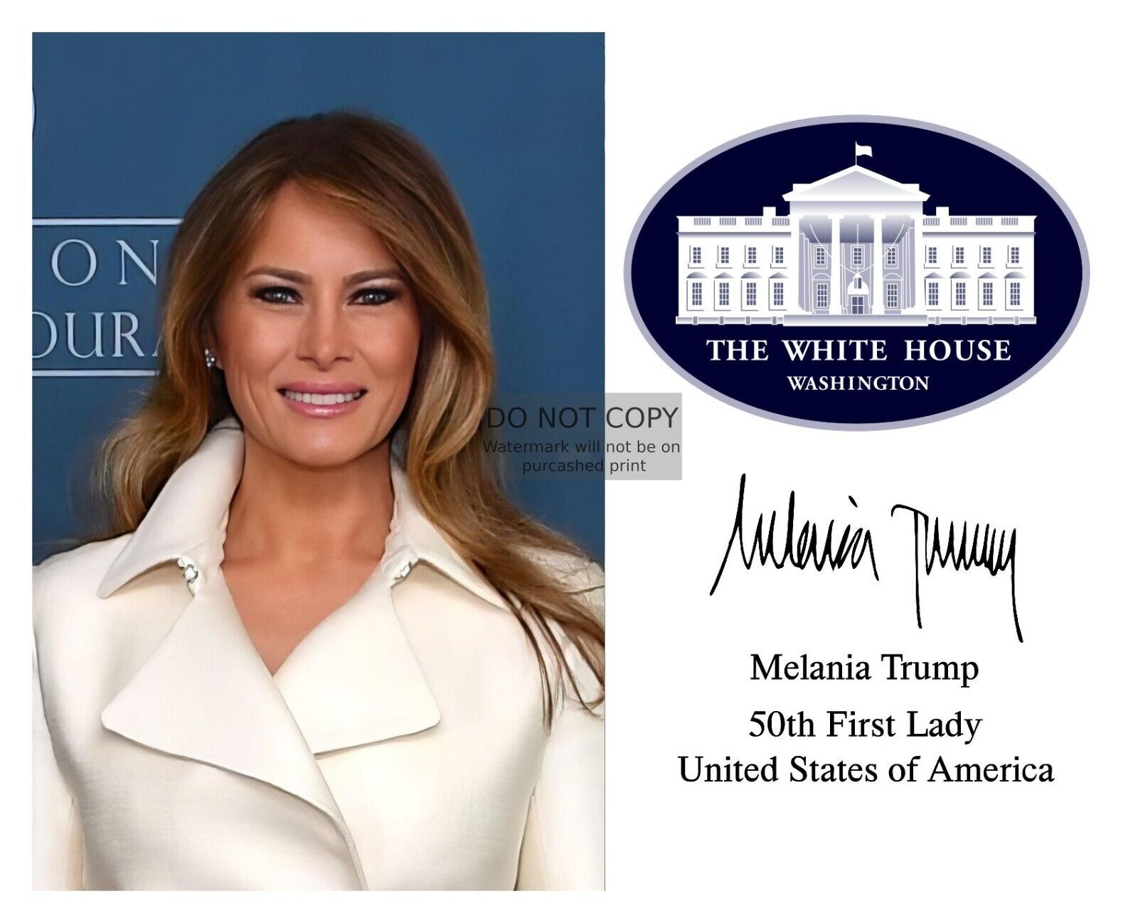 FIRST LADY MELANIA TRUMP WHITE HOUSE SEAL AUTOGRAPHED 8X10 PHOTO