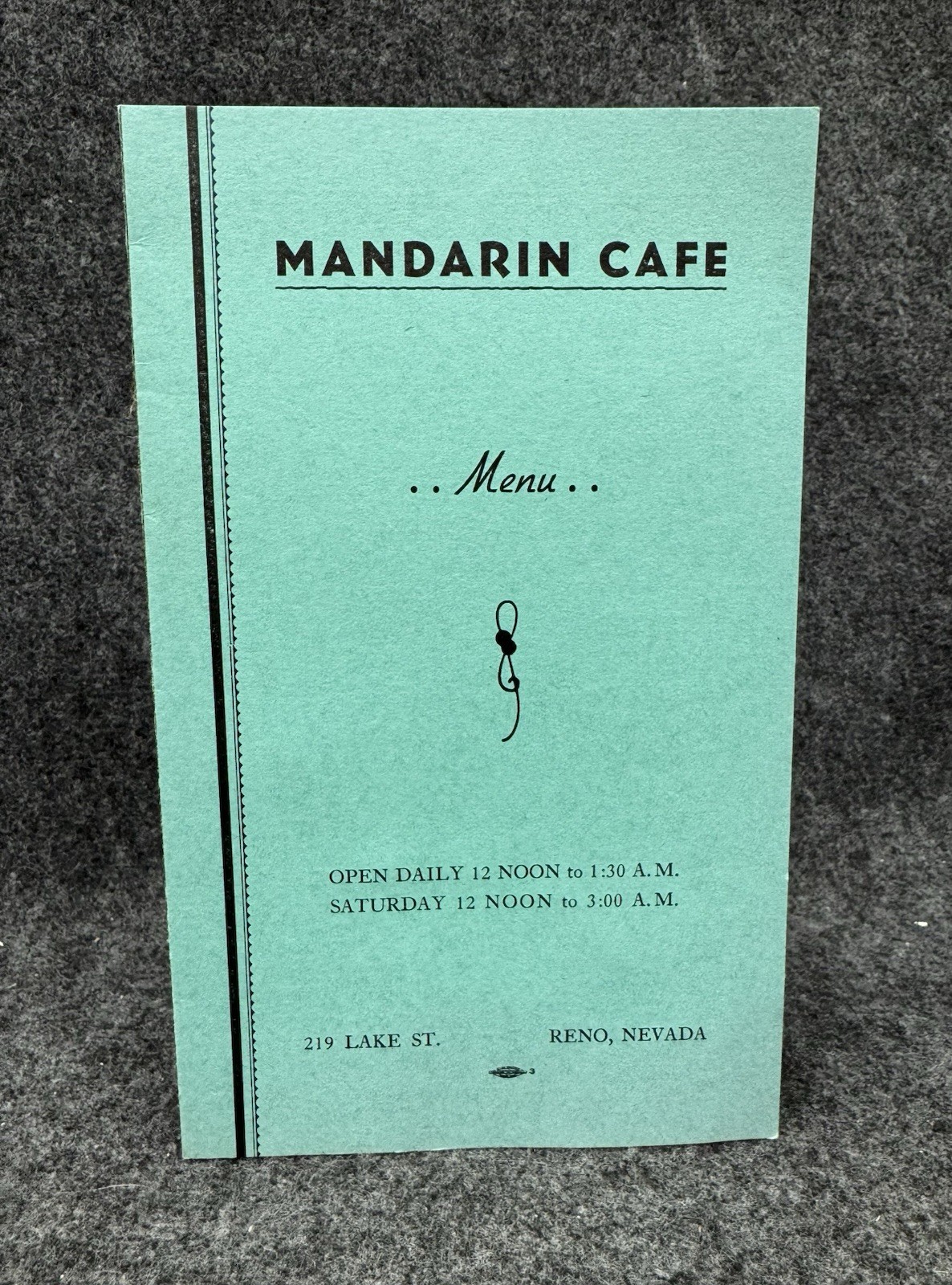 Vintage c1950s Mandarin Cafe Menu RENO, NEVADA 219 Lake Street Chop Suey Chow Yu