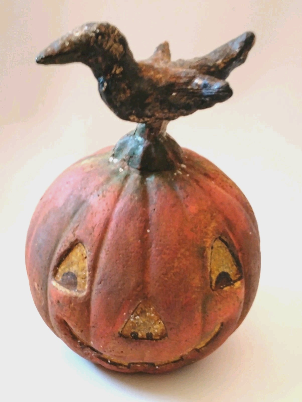 OOAK FOLK ART KRISNICK  PANETTA PRIMITIVE HALLOWEEN FALL CHALKWARE CROW PUMPKIN 