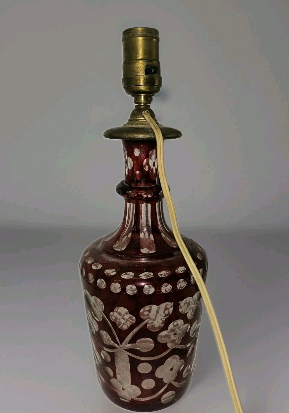 Vtg Red Clear 1930s FABULOUS ANTIQUE CRANBERRY GLASS DECANTER Lamp Works 13\