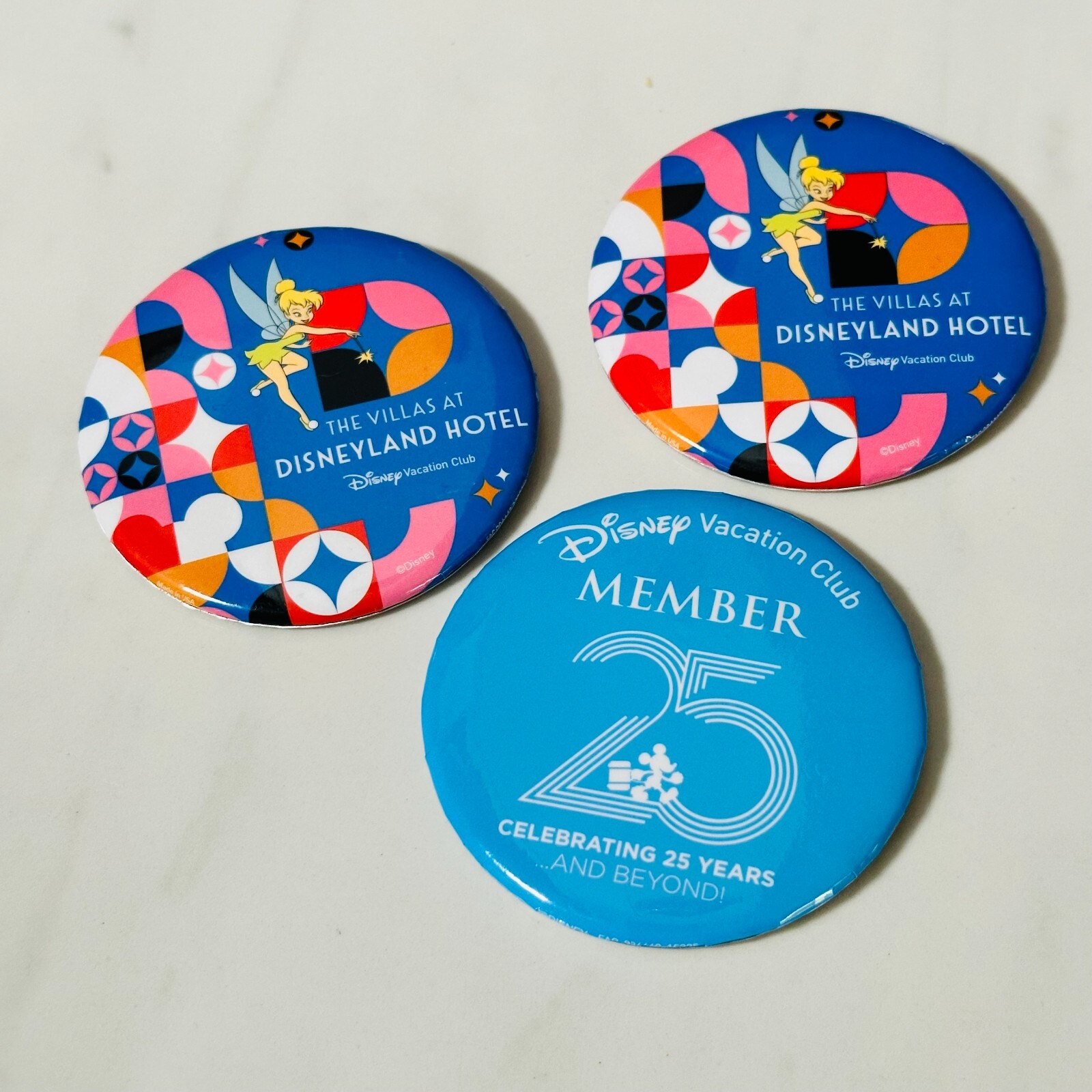 Disney Pin Back Buttons - Lot of 3 - The Villas Disneyland Hotel - Member 25