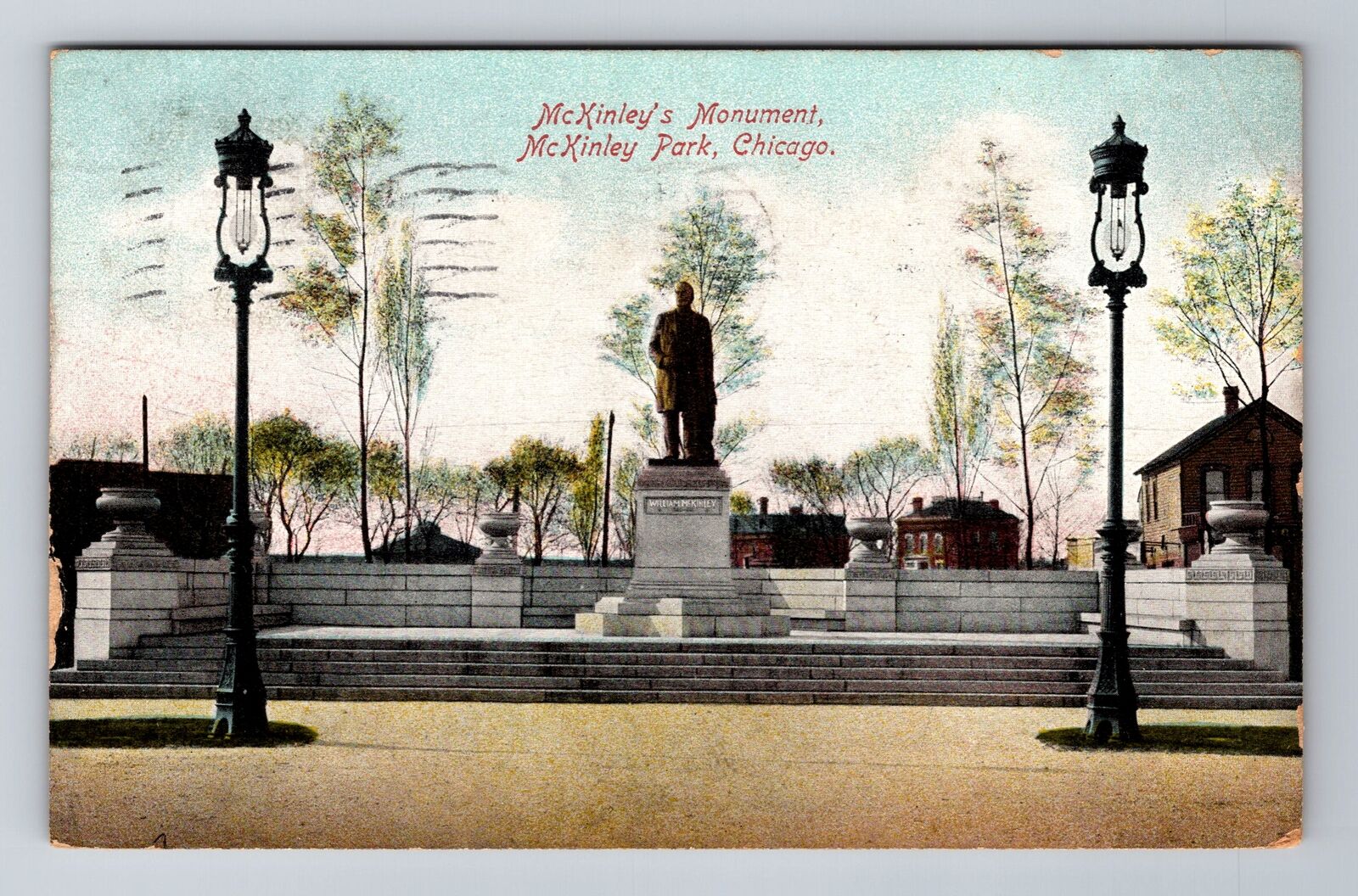 Chicago IL-Illinois, McKinley's Monument, McKinley Park, Vintage c1908 Postcard